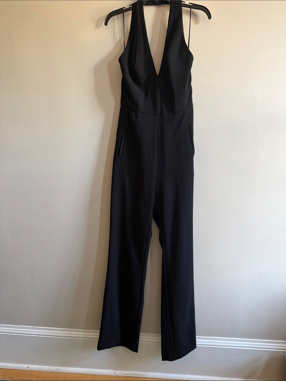 ABS Allen Schwartz Black Deep V-Neck Jumpsuit